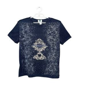 Vtg Women's Black Sheer Mesh Oversized Graphic Top Y2K 90s Dark Fairy‎ Grunge OS